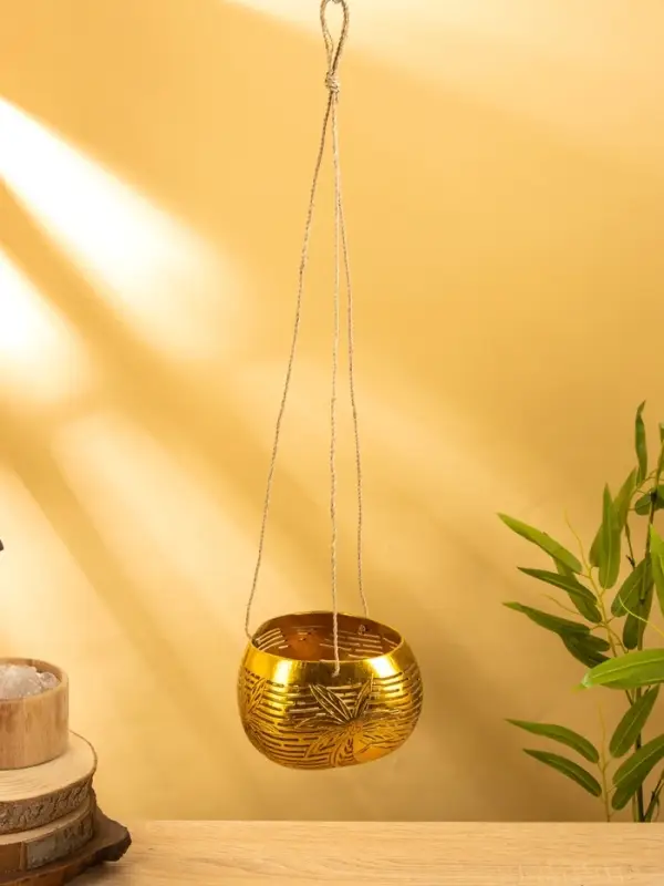 Подсвечник подвесной из кокоса, 9-12 см, золотистый