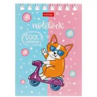 Блокнот 40л А6 клетка Hatber "Забавные корги", на гребне, обл мел карт