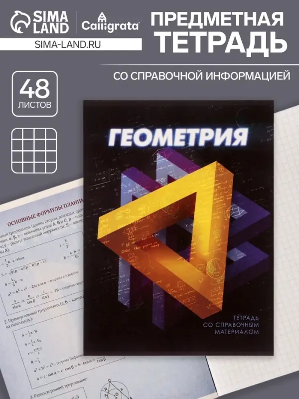Тетрадь предметная 48 листов в клетку Calligrata &laquo;3D. Геометрия&raquo;, серые листы