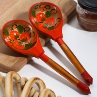 Ложка деревянная &laquo;Хохлома&raquo;, полубаская, хохлома, микс