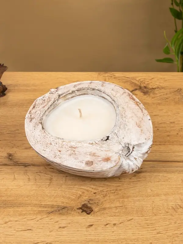 Свеча в кокосе, 20х20х7 см, цв. белый