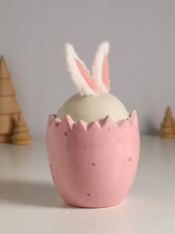 Сувенир керамика, текстиль "Зайчик в яйце" розовый 9х9х15,5 см
