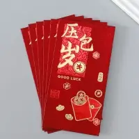 Конверт денежный бумага "Пожелание удачи, богатства" набор 6 шт тиснение блеск 9х17 см