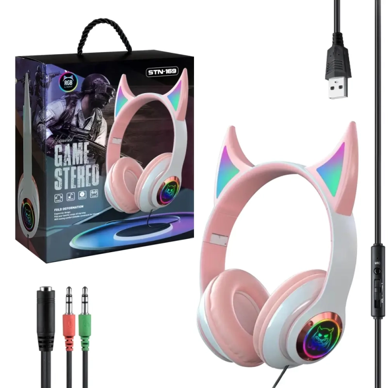 Наушники с подсветкой  STN-169 Pink Jack 3.5mm