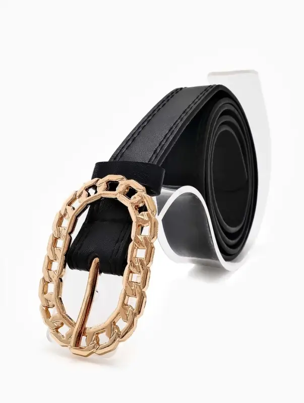 Ремень жен 04-01-01-01, Июнь2503, 2,5*0,3*110 см, без винта, пряж золото, 1 прокол, черный   1090312