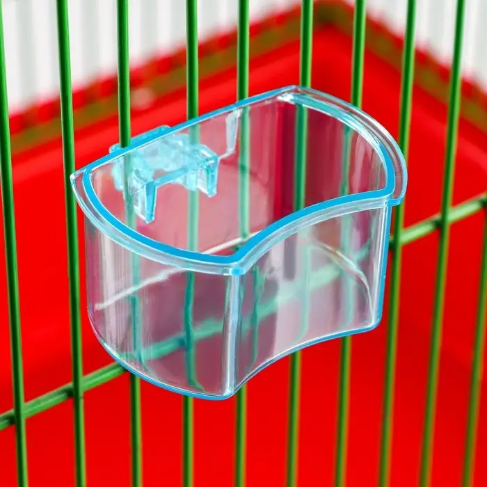 Миска для птиц с креплением к прутьям 5х3,5 см, синяя