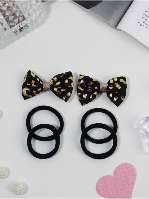 Набор для волос "Школьница галант" (4 резинки 3,5 см, 2 зажима 5,5 см) стиль, чёрный