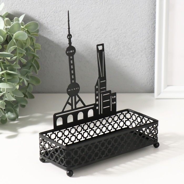 Подставка интерьерная металл "Город" чёрный 6,3х14,5х18,5 см