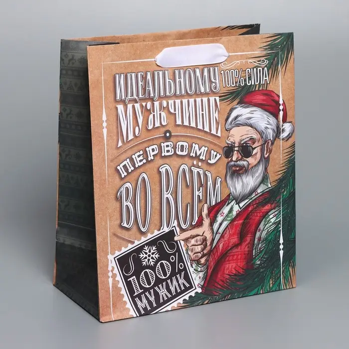 Пакет подарочный новогодний крафтовый вертикальный &laquo;Идеальному мужчине&raquo;, ML 23 х 27 х 11,5 см