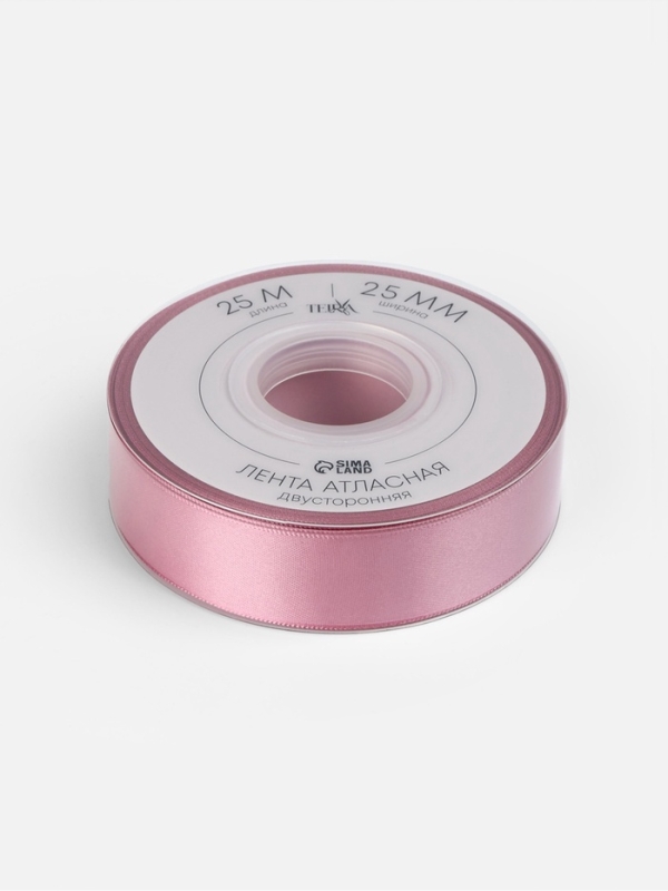 Лента атласная двухсторонняя №165 25мм*25&plusmn;1м пыльная роза TR