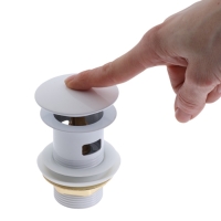 Донный клапан ZEIN engr, большая кнопка, с переливом, нержавеющая сталь, белый