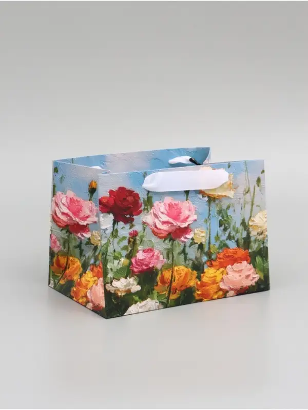 Пакет подарочный с широким дном &laquo;Цветы&raquo; 20 &times; 14 &times; 13,2 см
