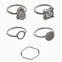 Набор колец 5 шт "Новый стиль" кристалл, размер МИКС, цвет белый в серебре