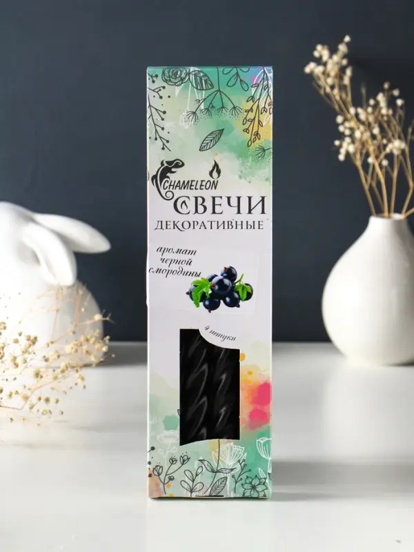 Свечи витые ароматизированные 1,9х24 см (набор 4 шт) 40 гр, 8 ч, смородина
