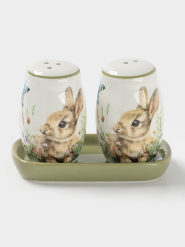 Набор для специй Доляна &laquo;Зайка&raquo;, керамика, 2 предмета: солонка, перечница 130 мл, 11.5&times;6.2&times;8.8 см, белый