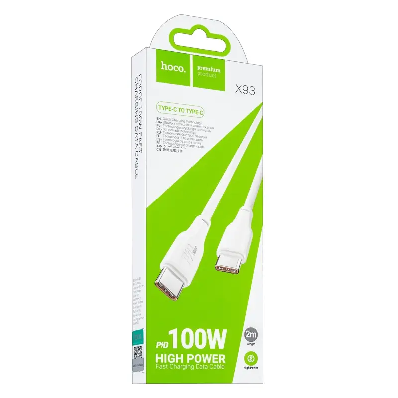 Кабель X93 Type-C на Type-C 2m 3A 100W HOCO белый