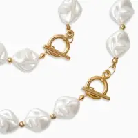 Набор 2 пред-та: бусы,браслет "Жемчуг барочный", ромб, 40/18см, цвет белый в золоте