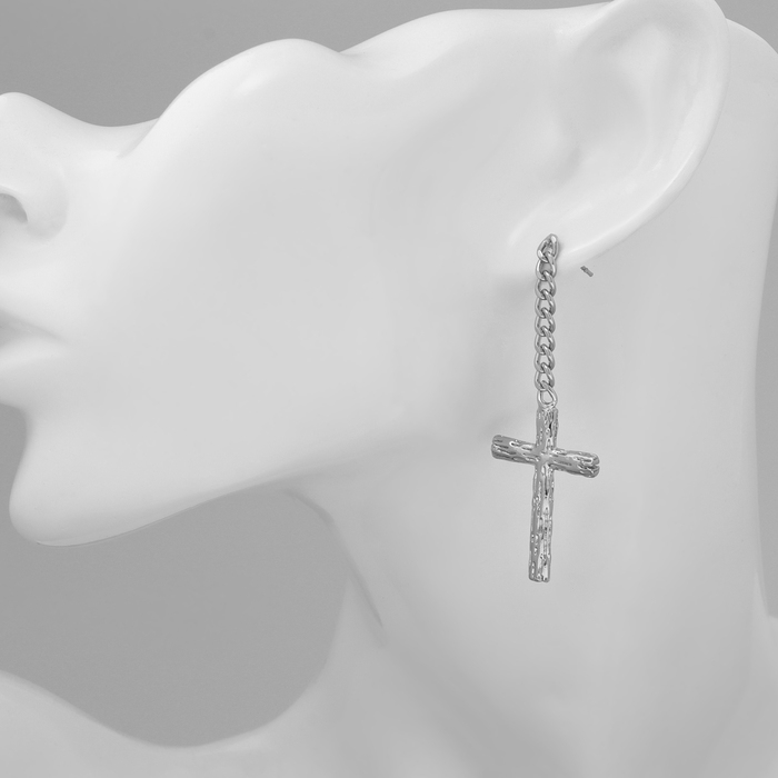 Серьги металл &laquo;Крест и цепочка&raquo; плетение, цвет серебро
