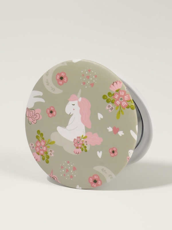 Зеркало складное &laquo;Единороги&raquo;, d = 7,3 см, с увеличением, цвет оливковый