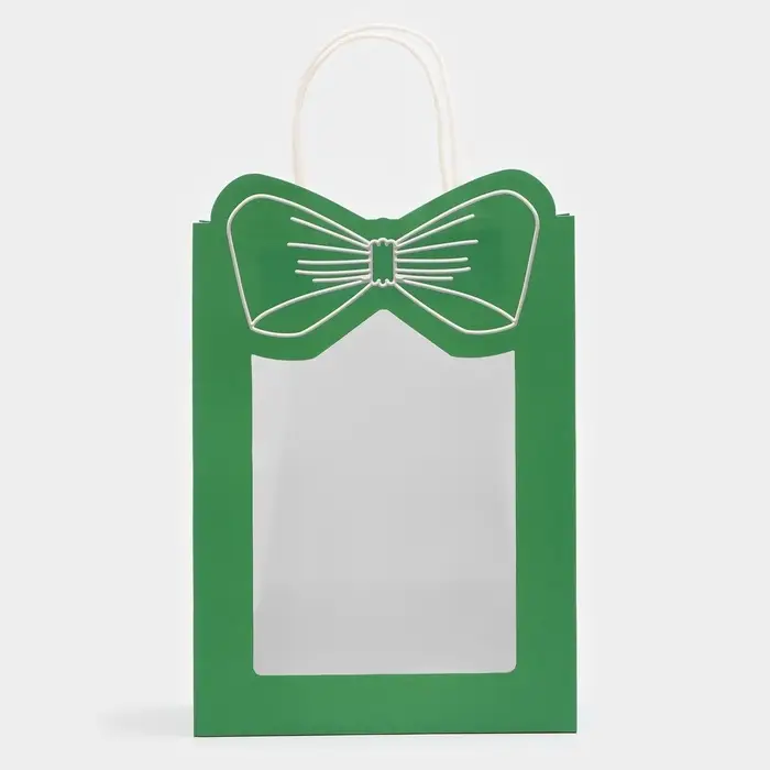 Пакет подарочный с окном &laquo;Бант&raquo;, 19&times;26&times;13 см, зеленый