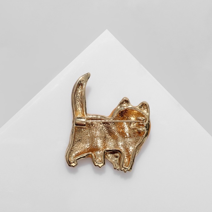 Брошь "Кот" домашний, цвет бело-коричневый в золоте