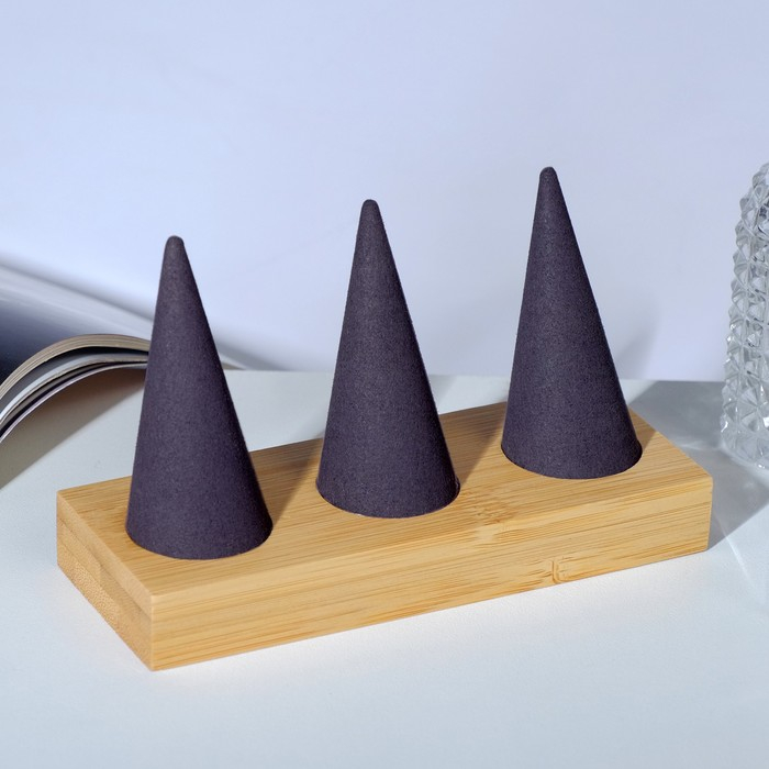 Подставка для колец 13&times;5&times;8, дерево, конусы, цвет серый