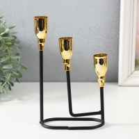 Подсвечник металл на 3 свечи "Афина" чёрный с золотом 13х5,8х22,2 см