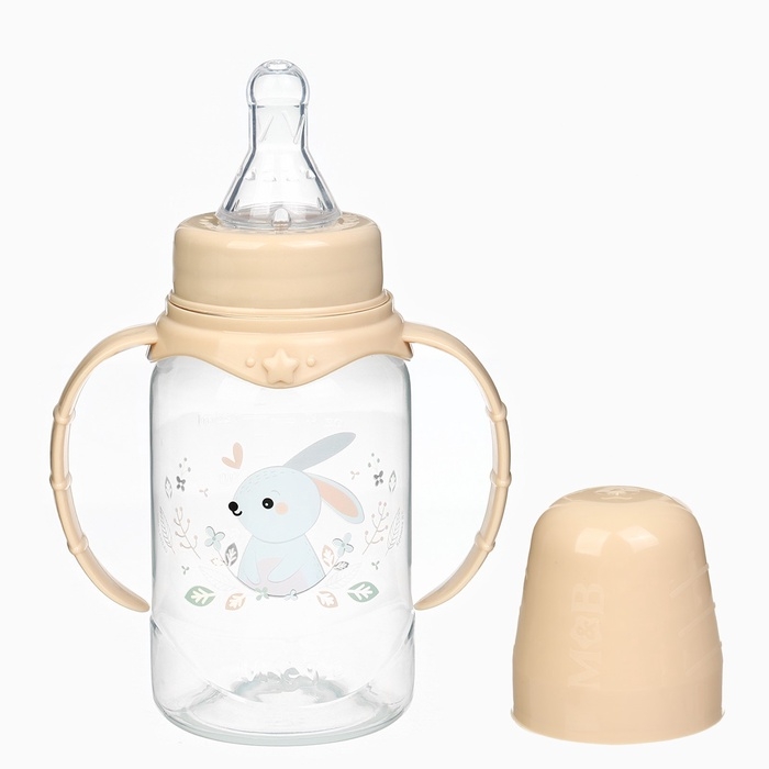 Бутылочка для кормления &laquo;Зайчик&raquo; 150 мл, цилиндр, с ручками, цвет бежевый