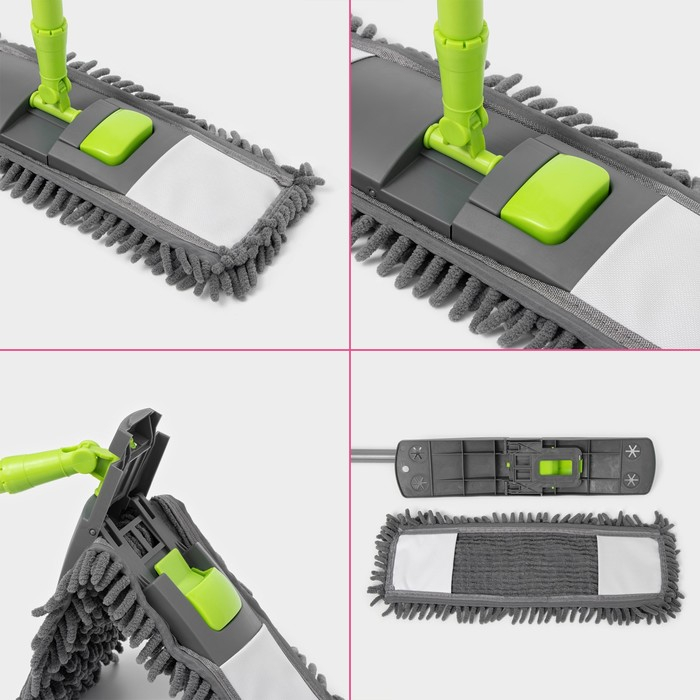 Швабра для мытья пола плоская Доляна, окрашенный телескопический черенок, микрофибра букля, 42&times;12&times;73(124) см