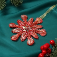 Украшение ёлочное "Снежинка ажурная" 11х11 см, красный перелив