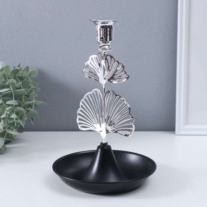 Подсвечник металл на 1 свечу "Лист Гинкго" d-2 см 15,5х15,5х24,5 см