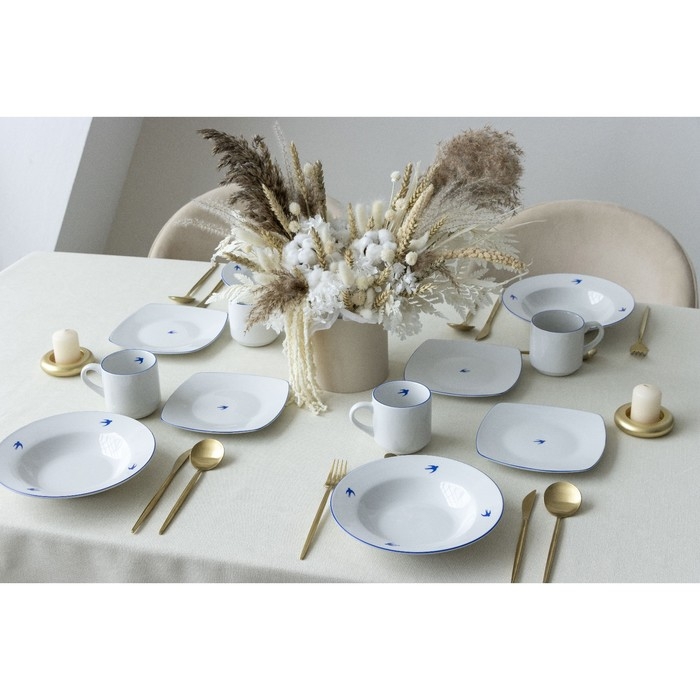 Тарелка плоская керамическая &laquo;Ласточка&raquo;, 22.4 см, 300 мл, цвет белый