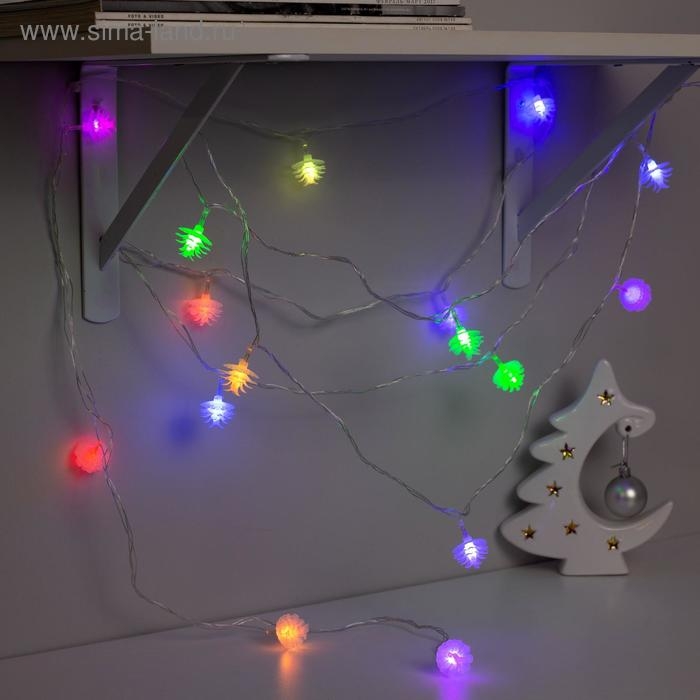 Гирлянда &laquo;Нить&raquo; 5 м с насадками &laquo;Шишки сосновые&raquo;, IP20, прозрачная нить, 20 LED, свечение мульти (RG/RB), мигание, 220 В