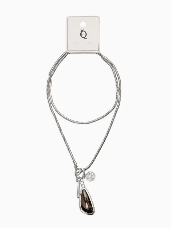 Кулон на цепочке "Стиль" капля, цвет серый в серебре