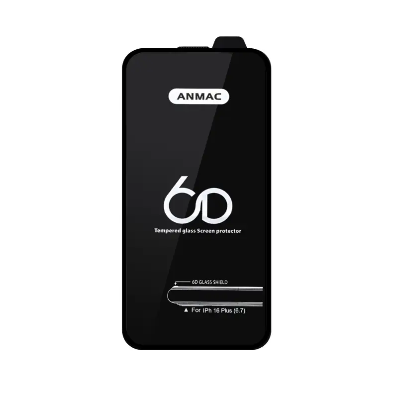 Защитное стекло iPh 16 Plus Anmac 6D Black без упаковки Арт.1137490 (10 шт./уп.)
