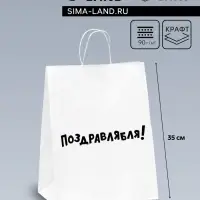 Пакет подарочный с приколами, крафт &laquo;Поздравлямба!&raquo;, белый, 24&times;10.5&times;32 см