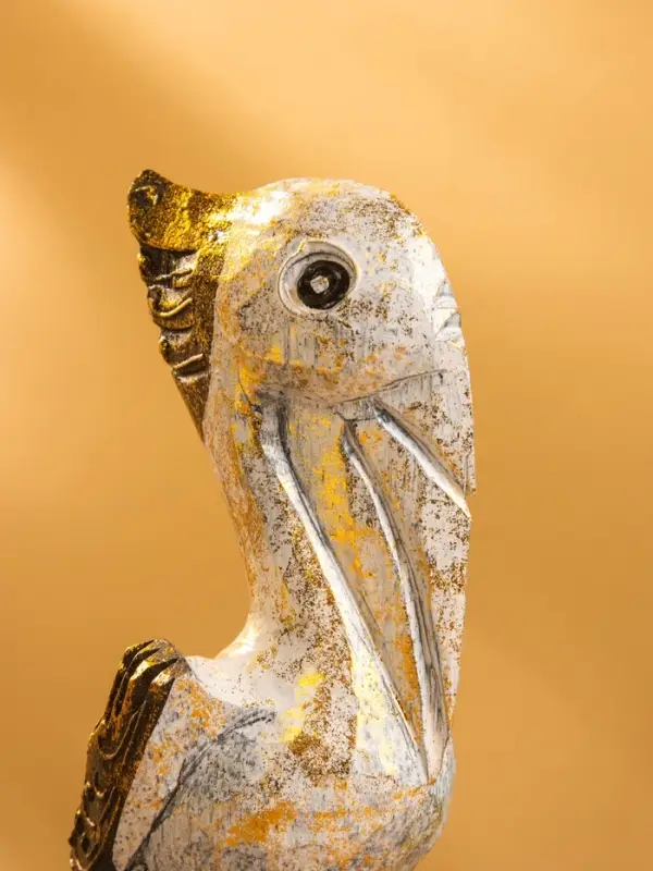 Сувенир интерьерный "Пеликан" 7х7х20 см, дерево, цв. белый с золотом