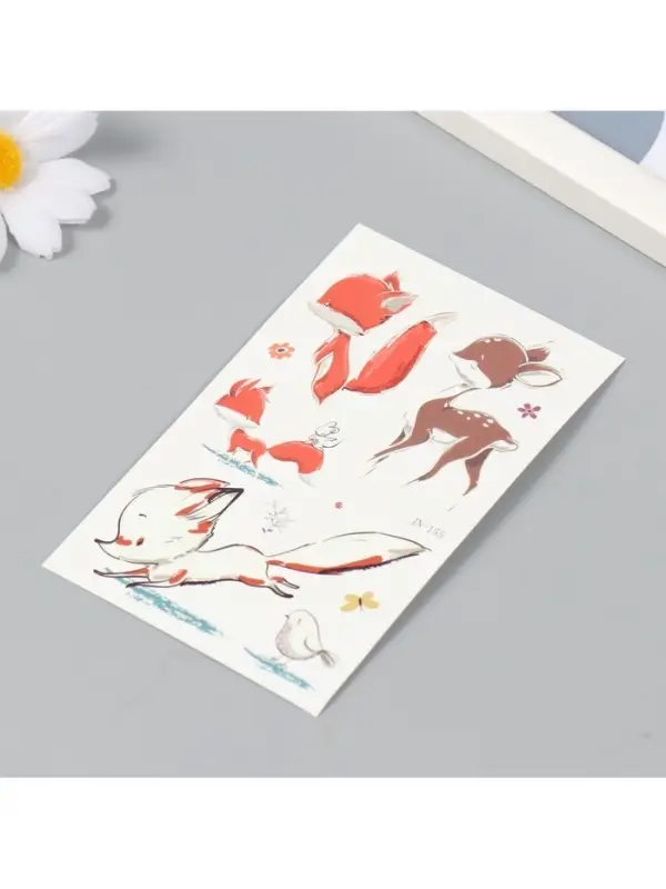 Переводные тату на тело светящиеся цветные &laquo;Оленёнок и лисята&raquo;, 7.5&times;12 см