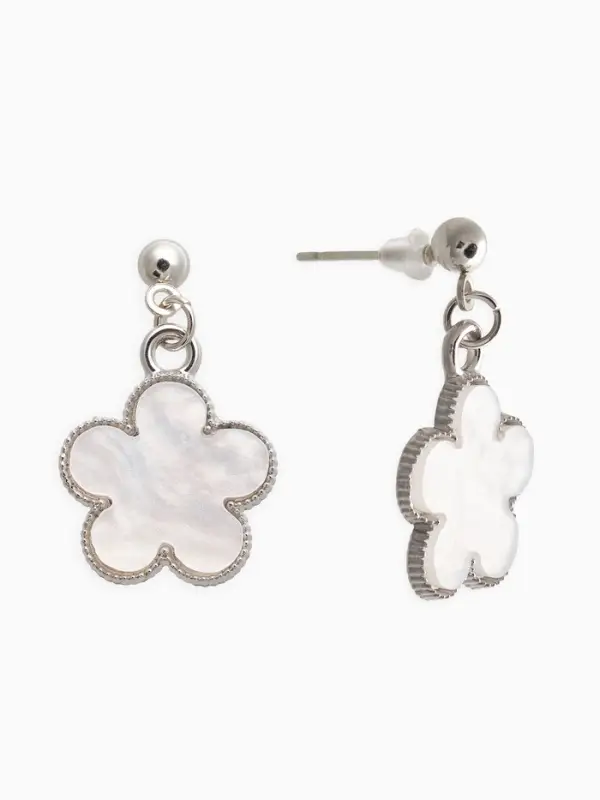 Набор 2 пред-та: серьги,кулон "Цветочки", цвет белый в серебре 44+удл.