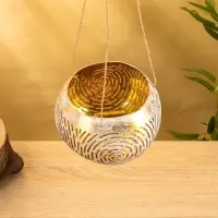 Подсвечник подвесной из кокоса, 13-16 см, бело-золотой