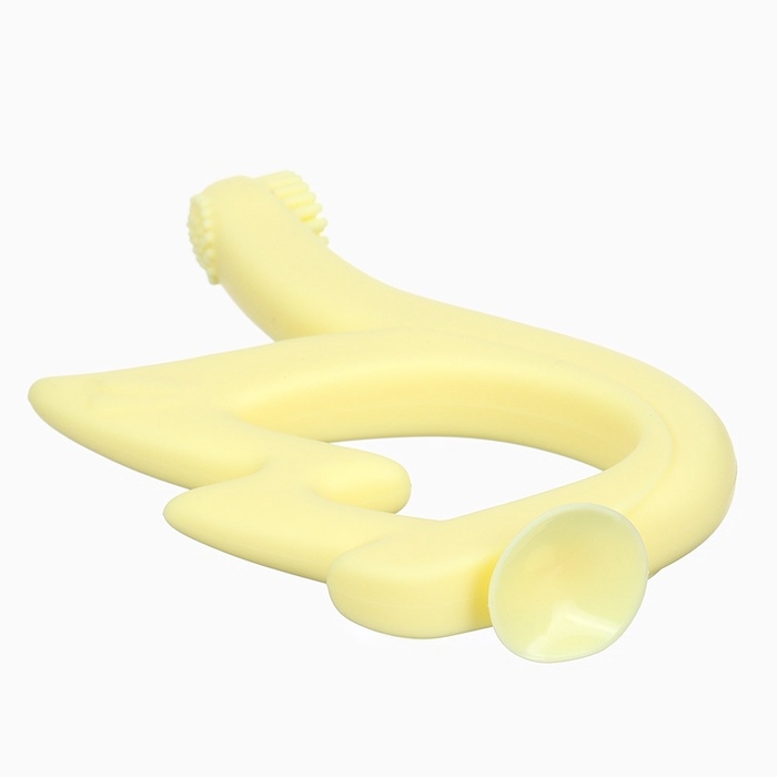 Прорезыватель силиконовый для зубов Крошка Я &laquo;Лебедь&raquo;, щеточка, на присоске, желтый