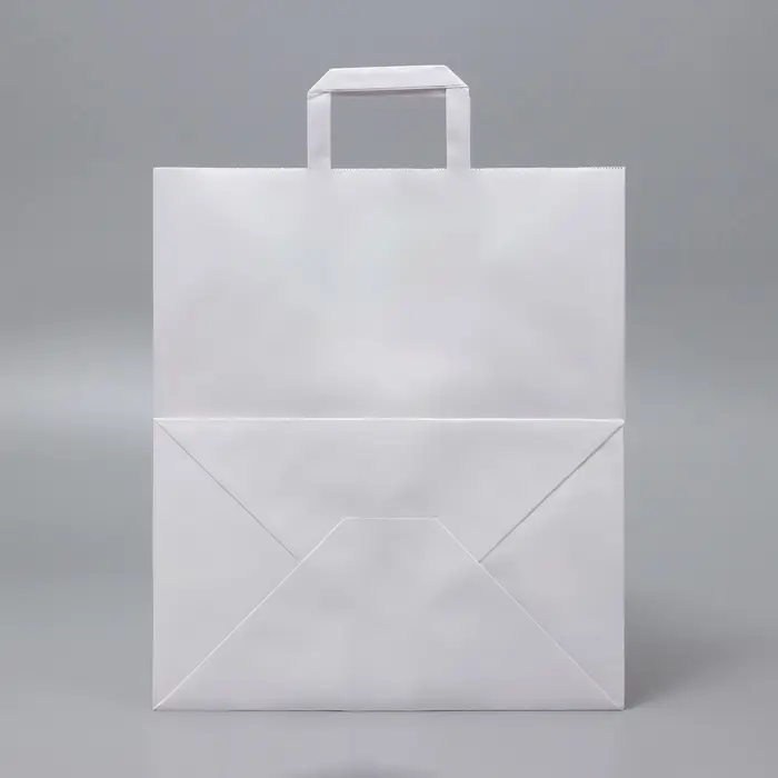 Пакет крафт без печати, белый, плоская ручка, 32 х 20 х 37 см