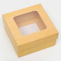 Коробка подарочная складная, упаковка, крышка - дно, с окном, крафт, 10&times;10&times;5 см
