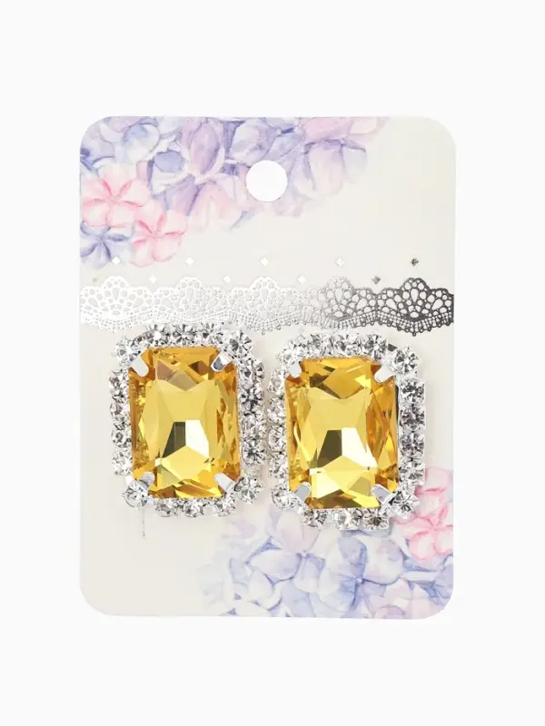 Серьги со стразами "Роскошь", прямоугольник, цвет жёлто-белый в серебре