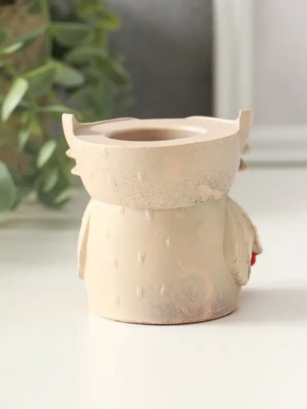 Карандашница "Сова с лейкой", 8х8 см, гипс, слоновая кость