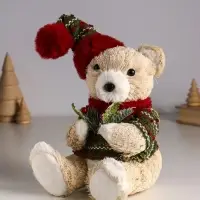 Декор "Медведь в свитере и колпаке, с еловой веткой" 16х15х27 см