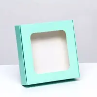 Коробка самосборная с окном, мятная, 13&times;13&times;3 см