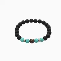 Браслет "Вулкан" камень пирит, лава, длина 18 см, цв. чёрный, бирюзовый