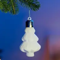 Елочный шар "Бархатная елочка" 12х8 см, 1 LED, LR44x3 (в компл.), Т/БЕЛЫЙ