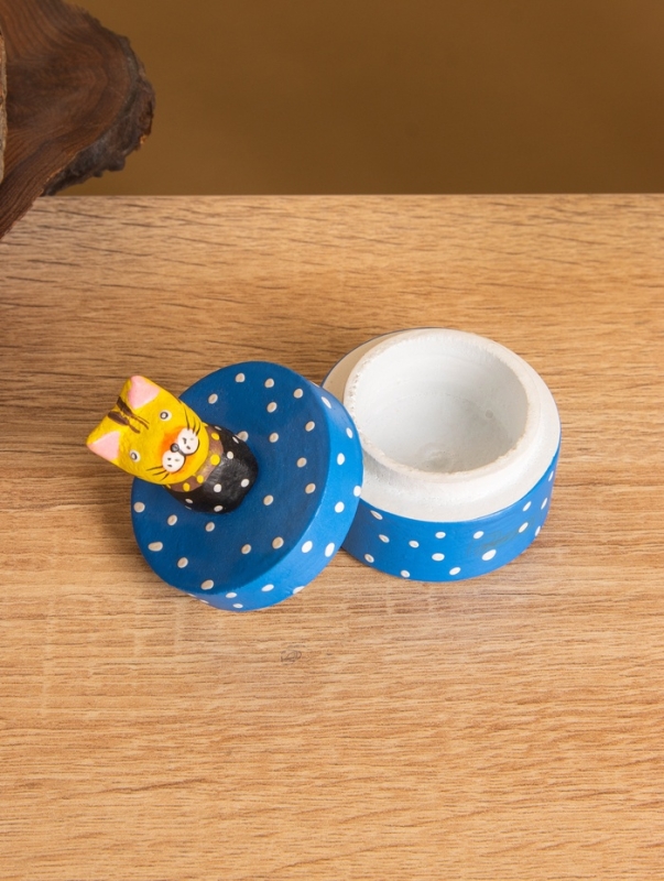 Сувенирная шкатулка &laquo;Котик&raquo;, 5&times;5&times;7.5 +/- см, дерево, синяя